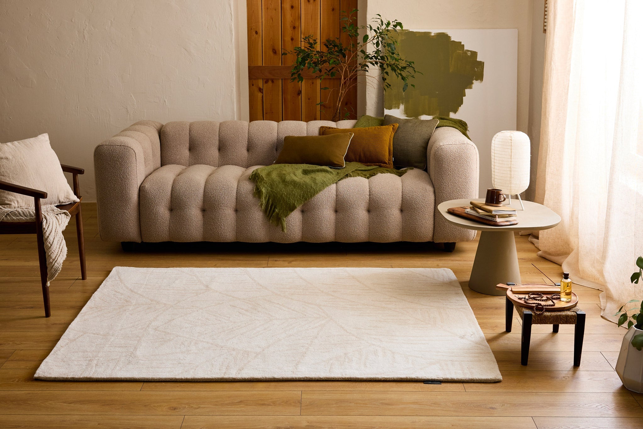 Cèdre blanc – Tapis en laine feuillage - crème Cèdre blanc
