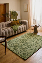 Cèdre blanc – Tapis en laine motif feuillage - vert Cèdre blanc
