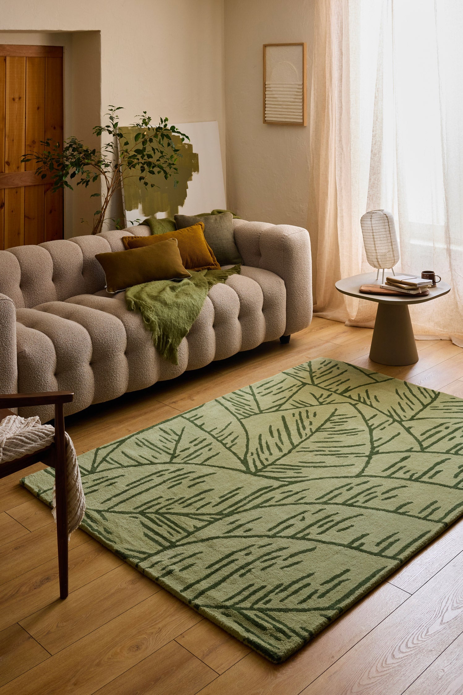 Cèdre blanc – Tapis en laine motif feuillage - vert Cèdre blanc