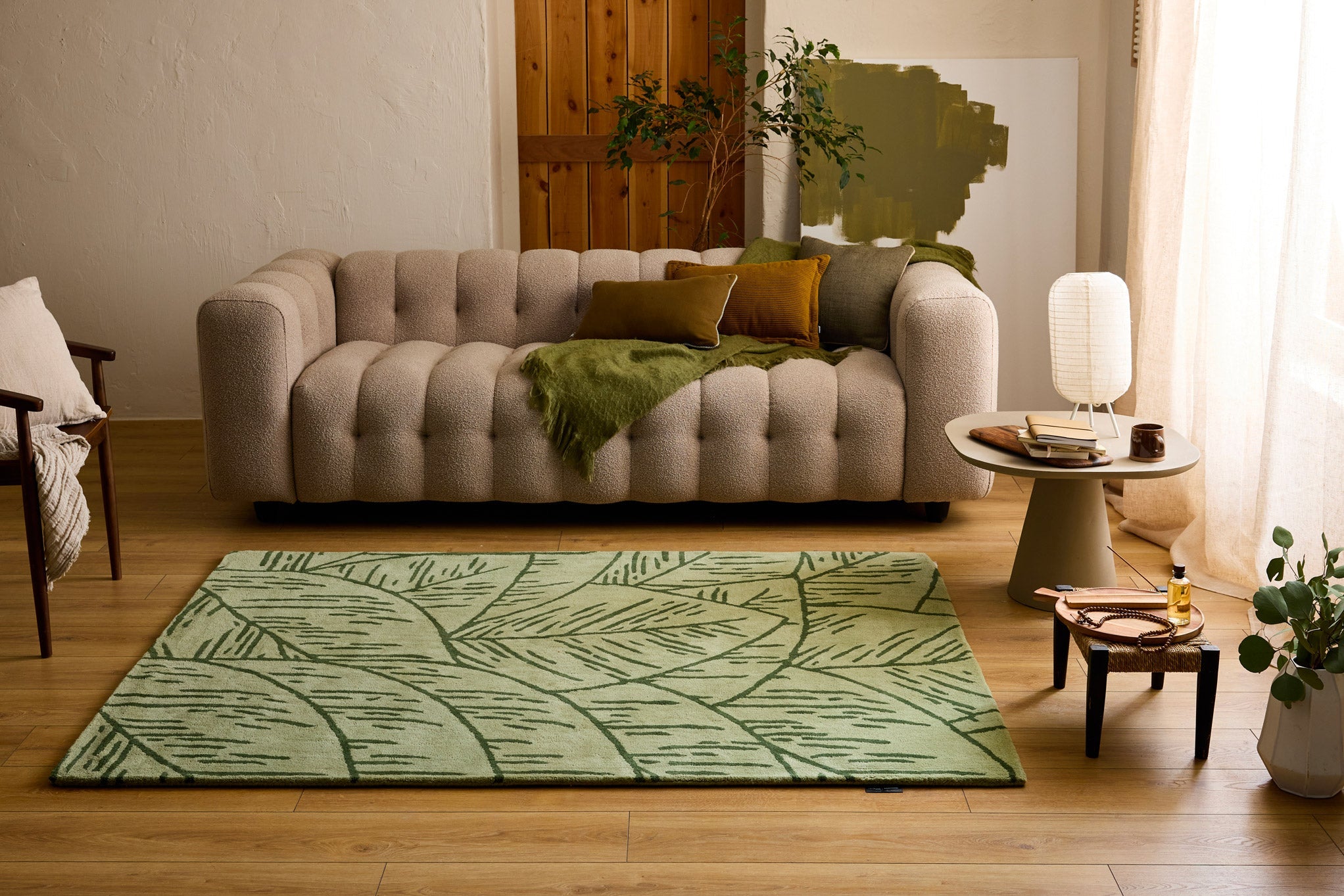 Cèdre blanc – Tapis en laine motif feuillage - vert Cèdre blanc