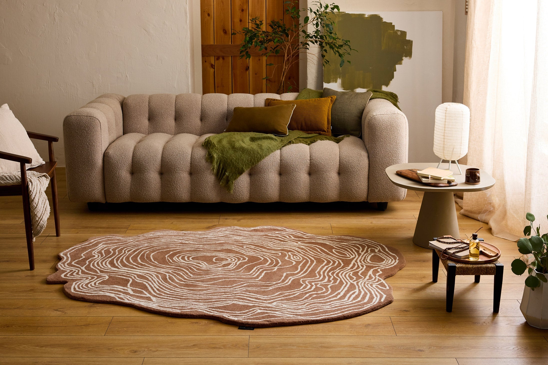 Cèdre blanc – Tapis en laine forme organique - marron Cèdre blanc