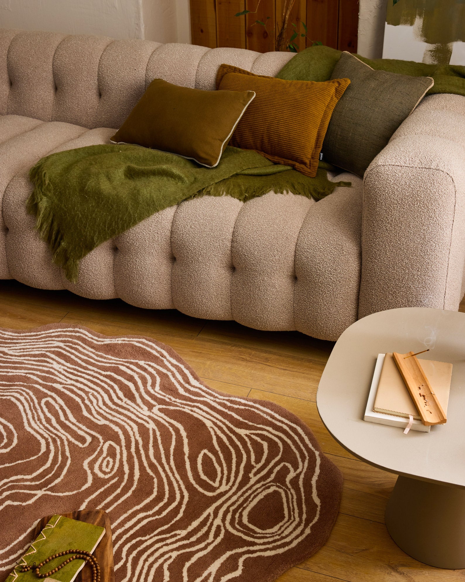 Cèdre blanc – Tapis en laine forme organique - marron Cèdre blanc