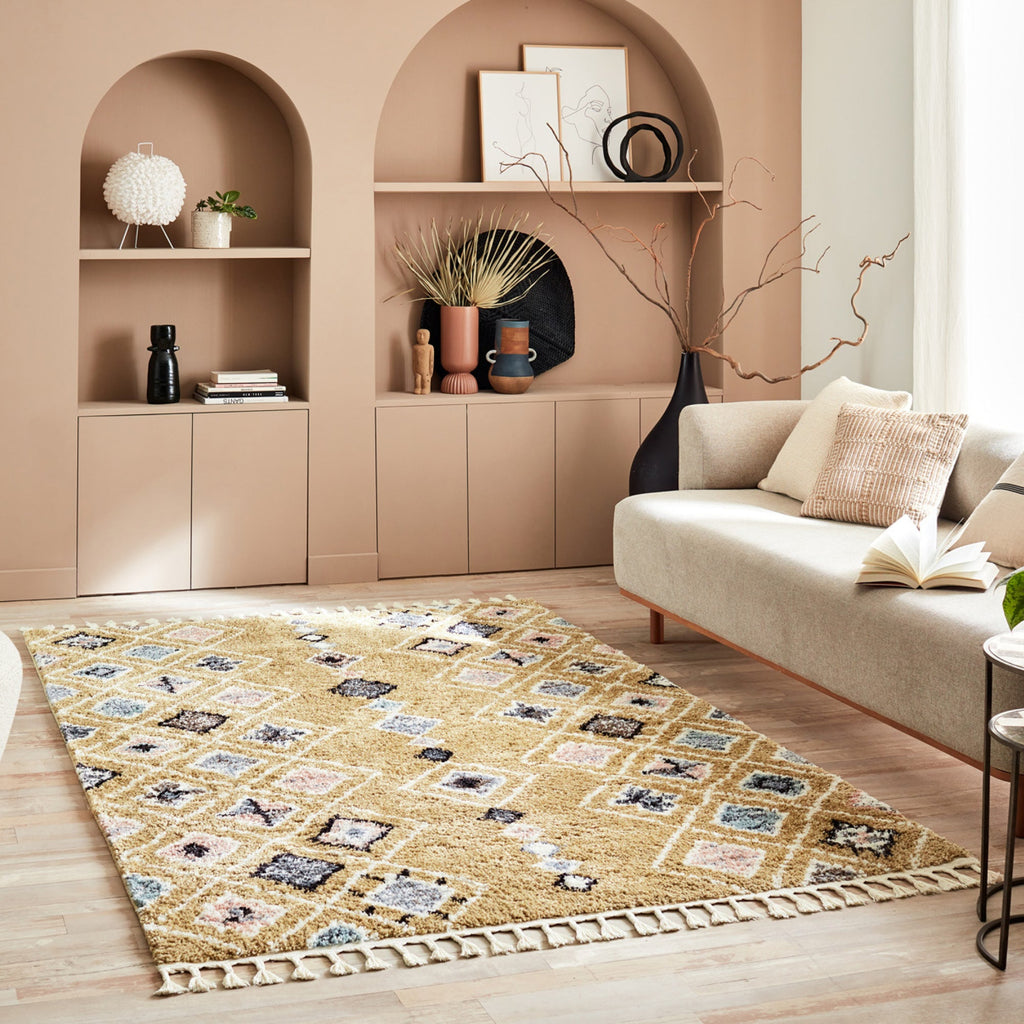 DELYA - Tapis salon ethnique jaune moutarde - DEL3144JAU DELYA