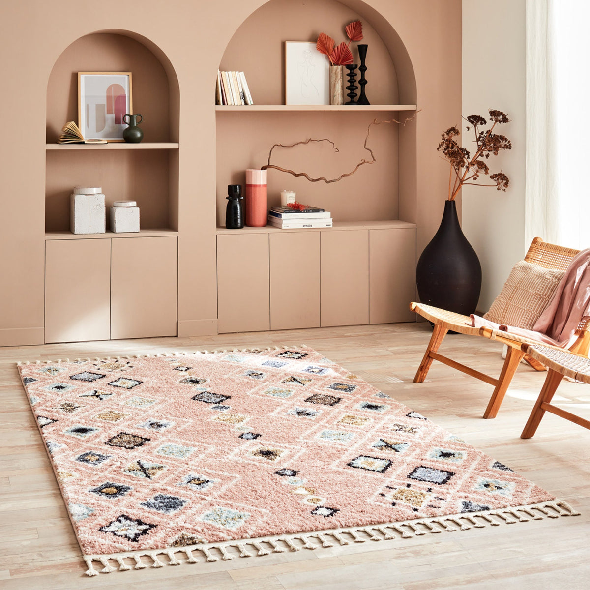 DELYA - Tapis salon ethnique rose - DEL3144ROS DELYA