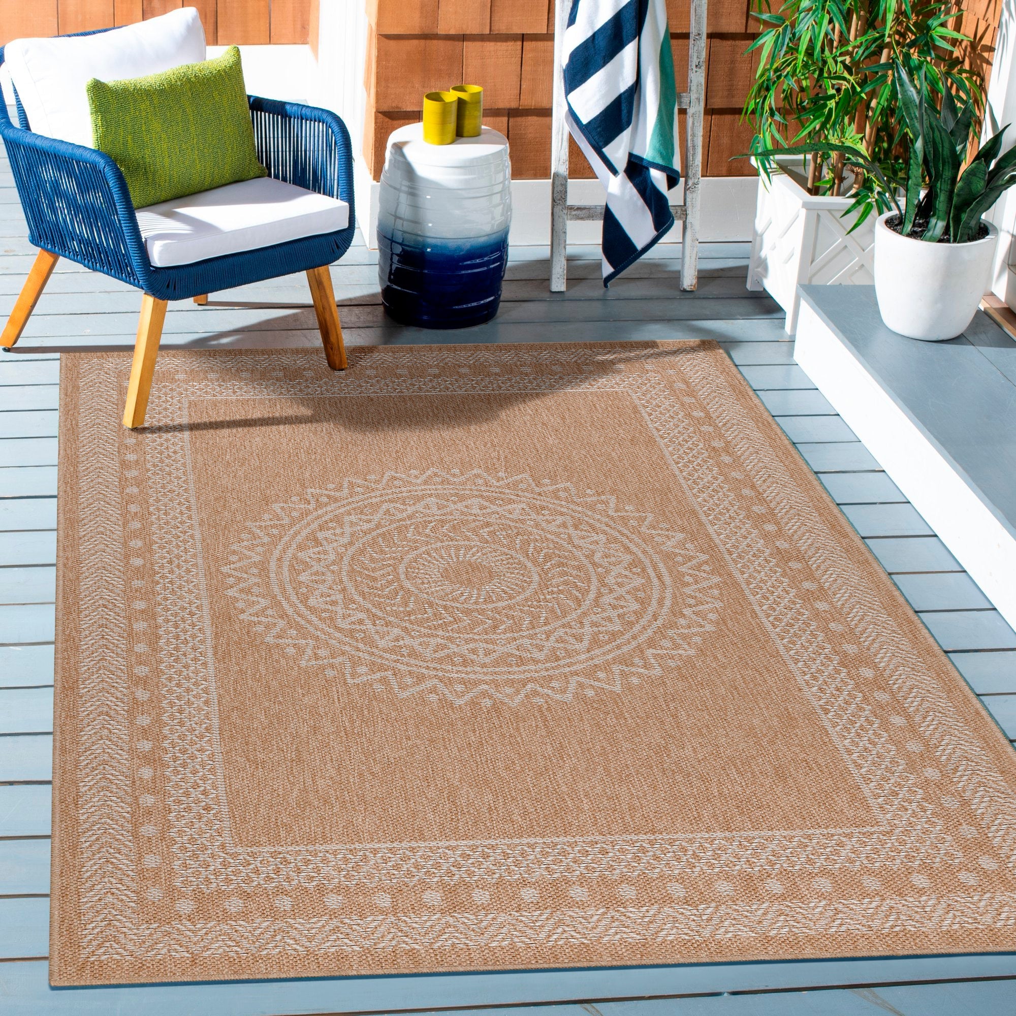 DHAKA - Tapis intérieur/extérieur aspect jute motif mandala beige - DHA8714BEI DHAKA