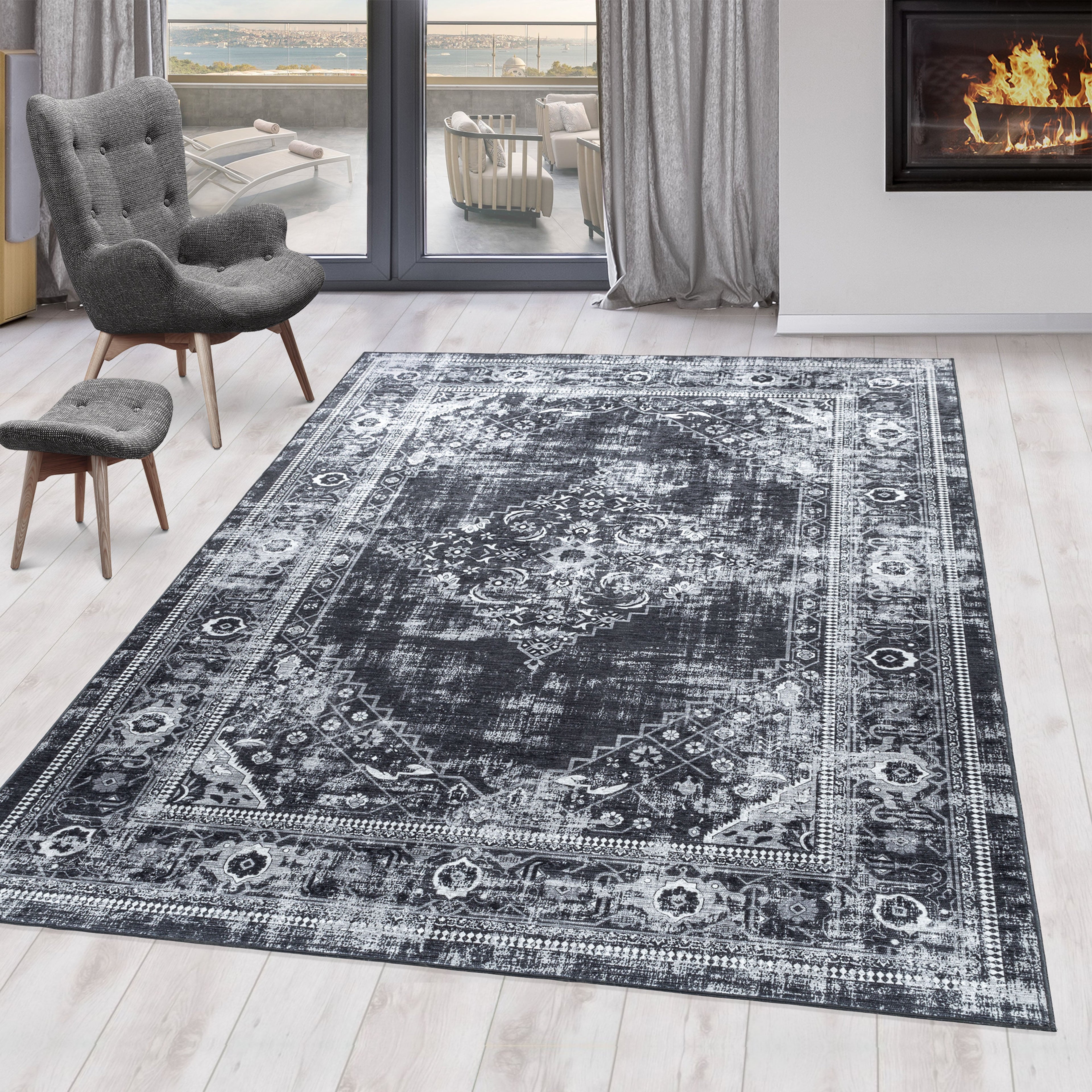 FIESTA - Tapis oriental effet vieilli noir - FIE4301NOI FIESTA