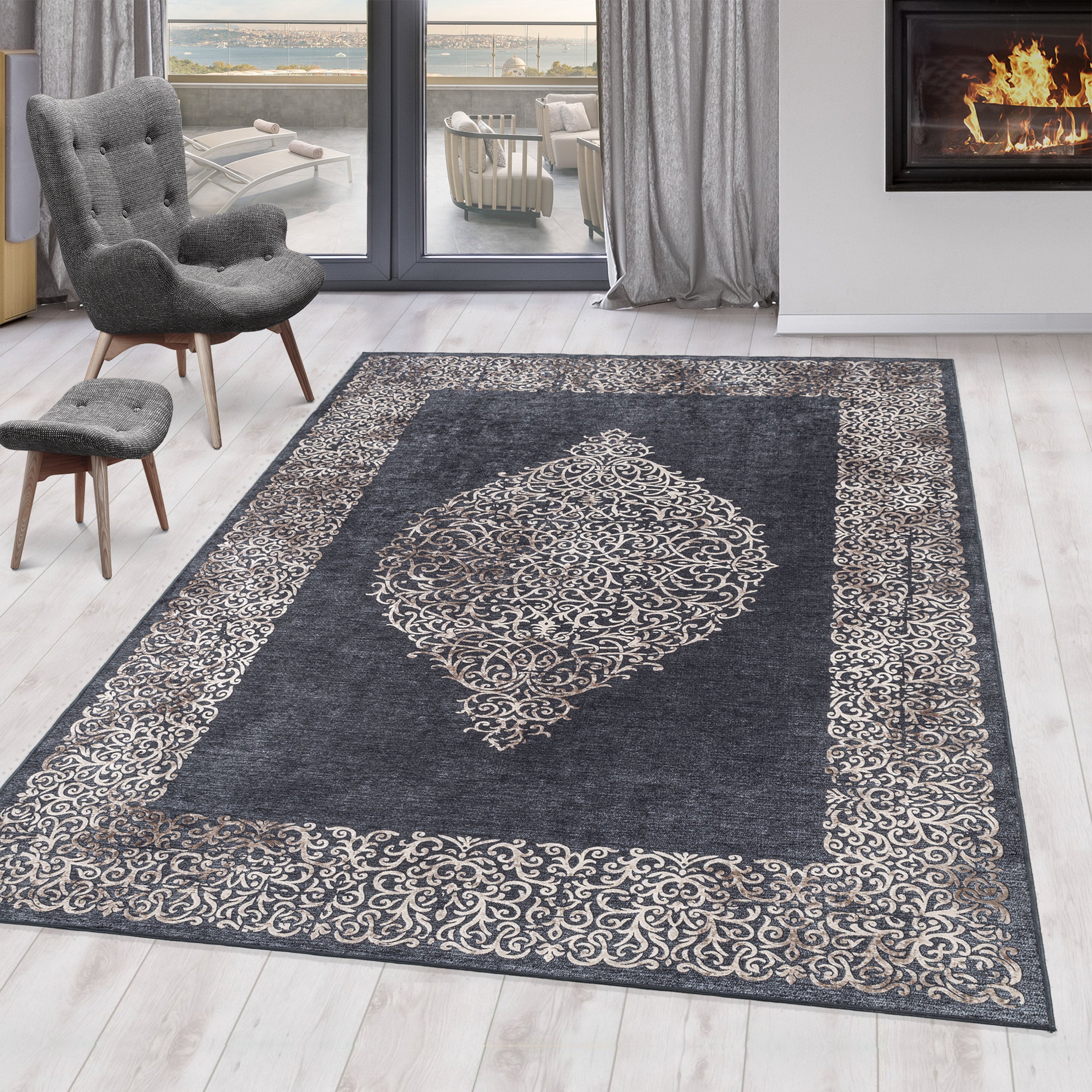 FIESTA - Tapis baroque médaillon noir - FIE4303NOI FIESTA