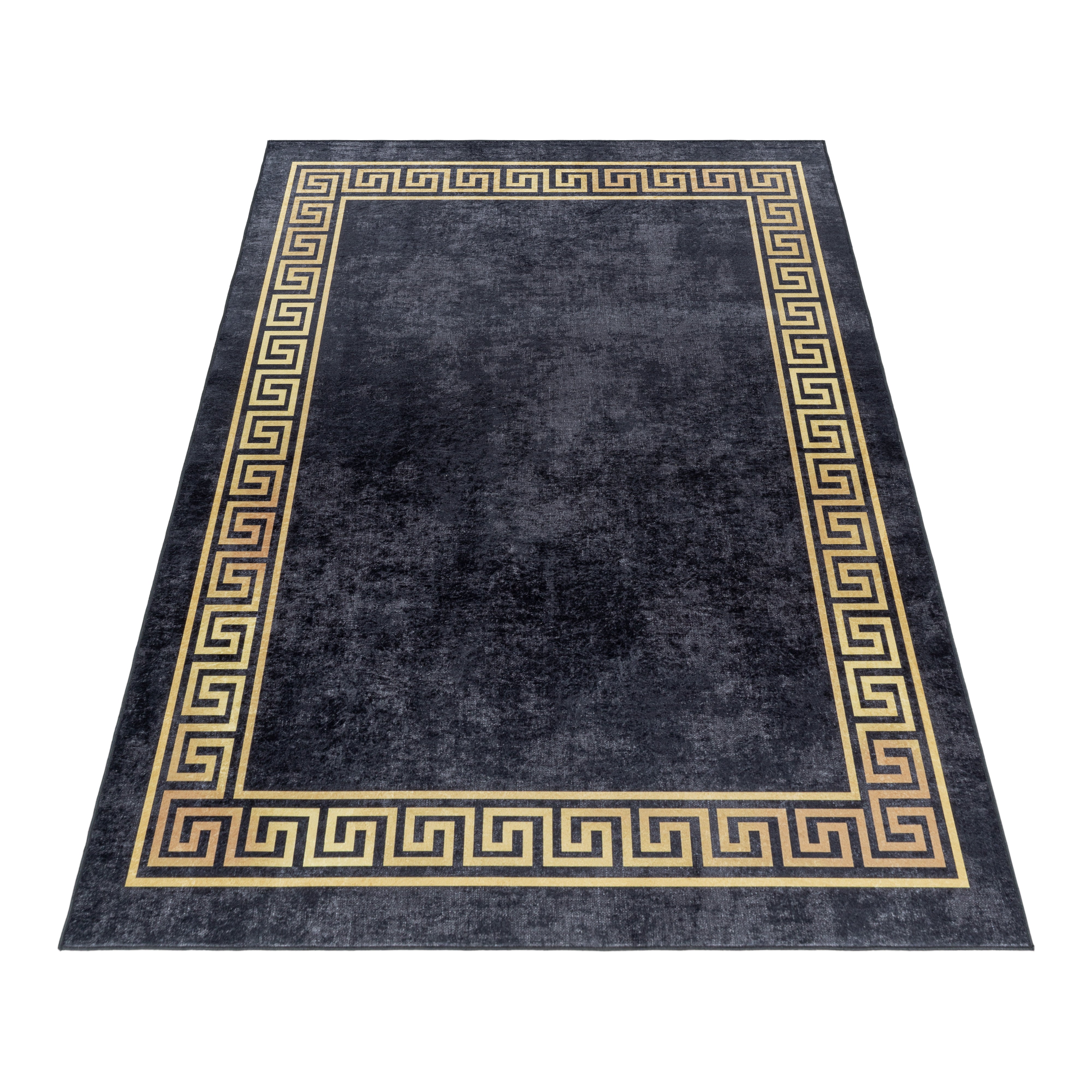 Tapis Moderne Rectangle Antidérapant 120x160 Cm - Motif Pierres Noires Et Dorées | Pour Salon, Chambre, Facile à Laver