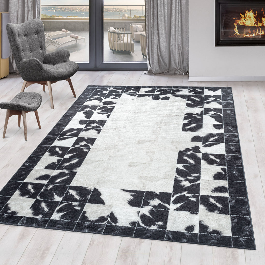 FIESTA - Tapis patchwork imitation peau noir et blanc - FIE4307NOI FIESTA