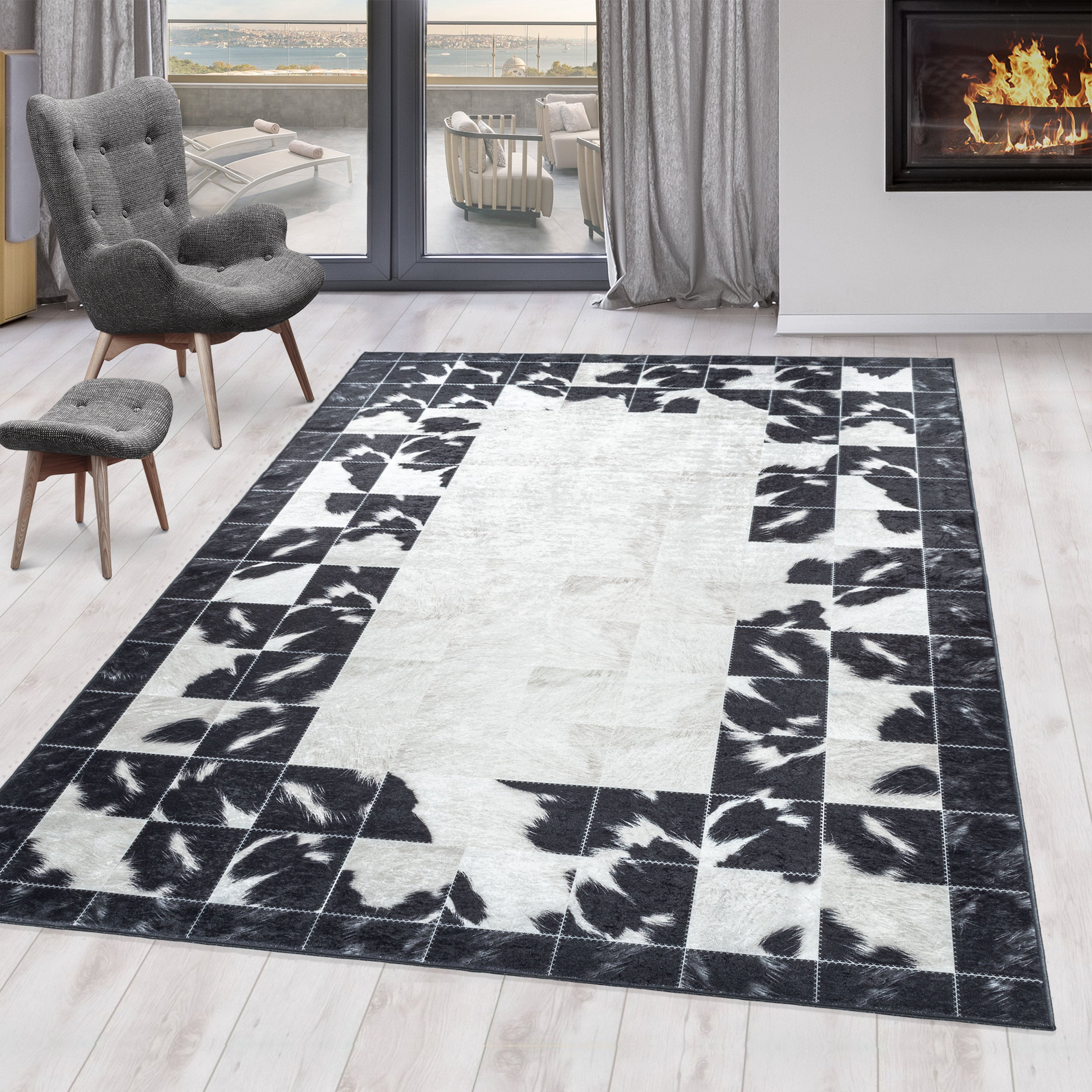 FIESTA - Tapis patchwork imitation peau noir et blanc - FIE4307NOI FIESTA