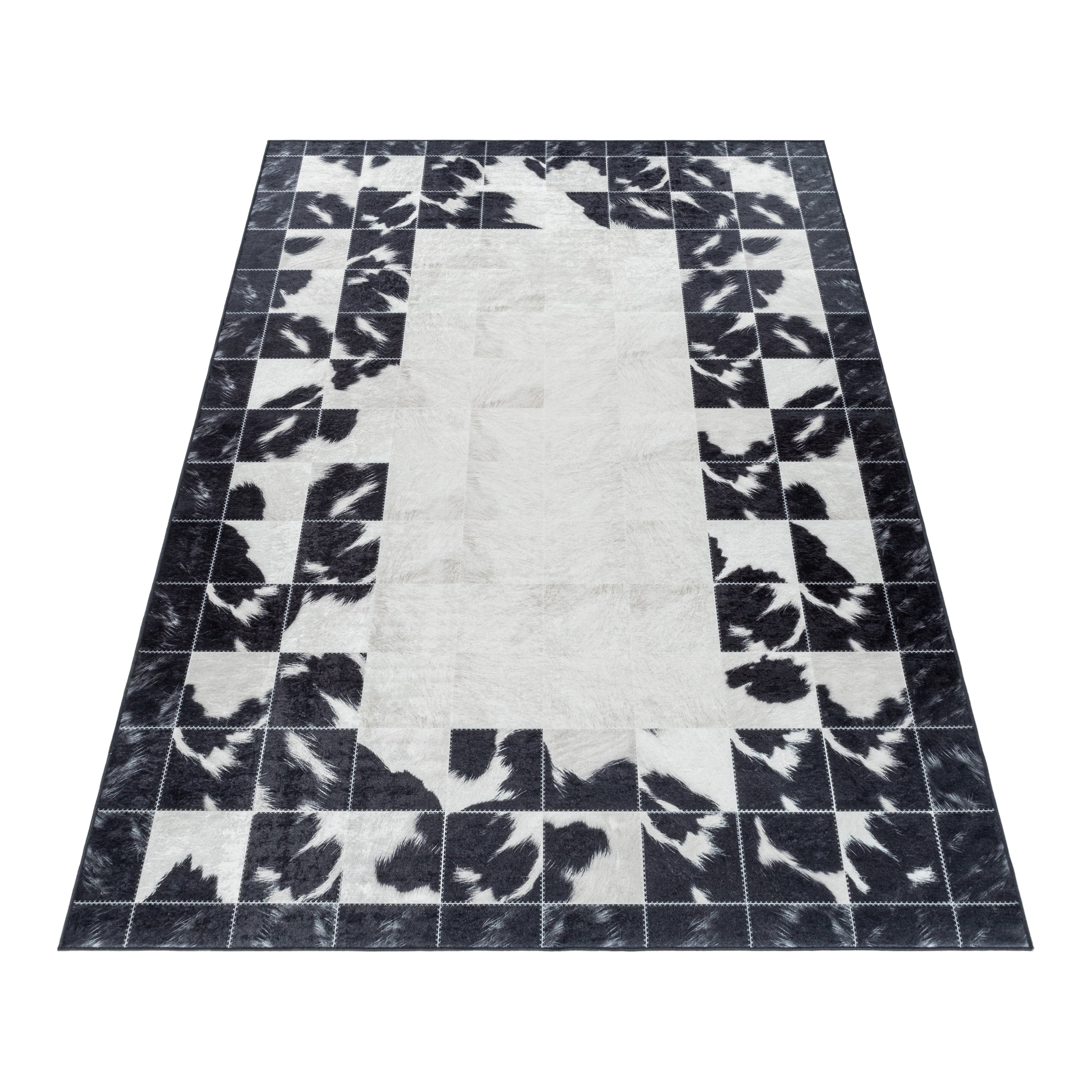 FIESTA - Tapis patchwork imitation peau noir et blanc - FIE4307NOI FIESTA