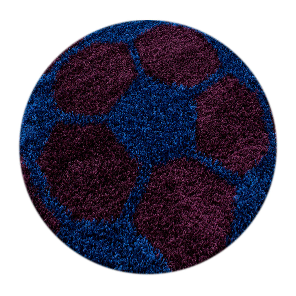 FUN - Tapis enfant shaggy rond à poils long motif ballon de foot bleu - FUN6001BLE FUN