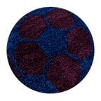 FUN - Tapis enfant shaggy rond à poils long motif ballon de foot bleu - FUN6001BLE FUN