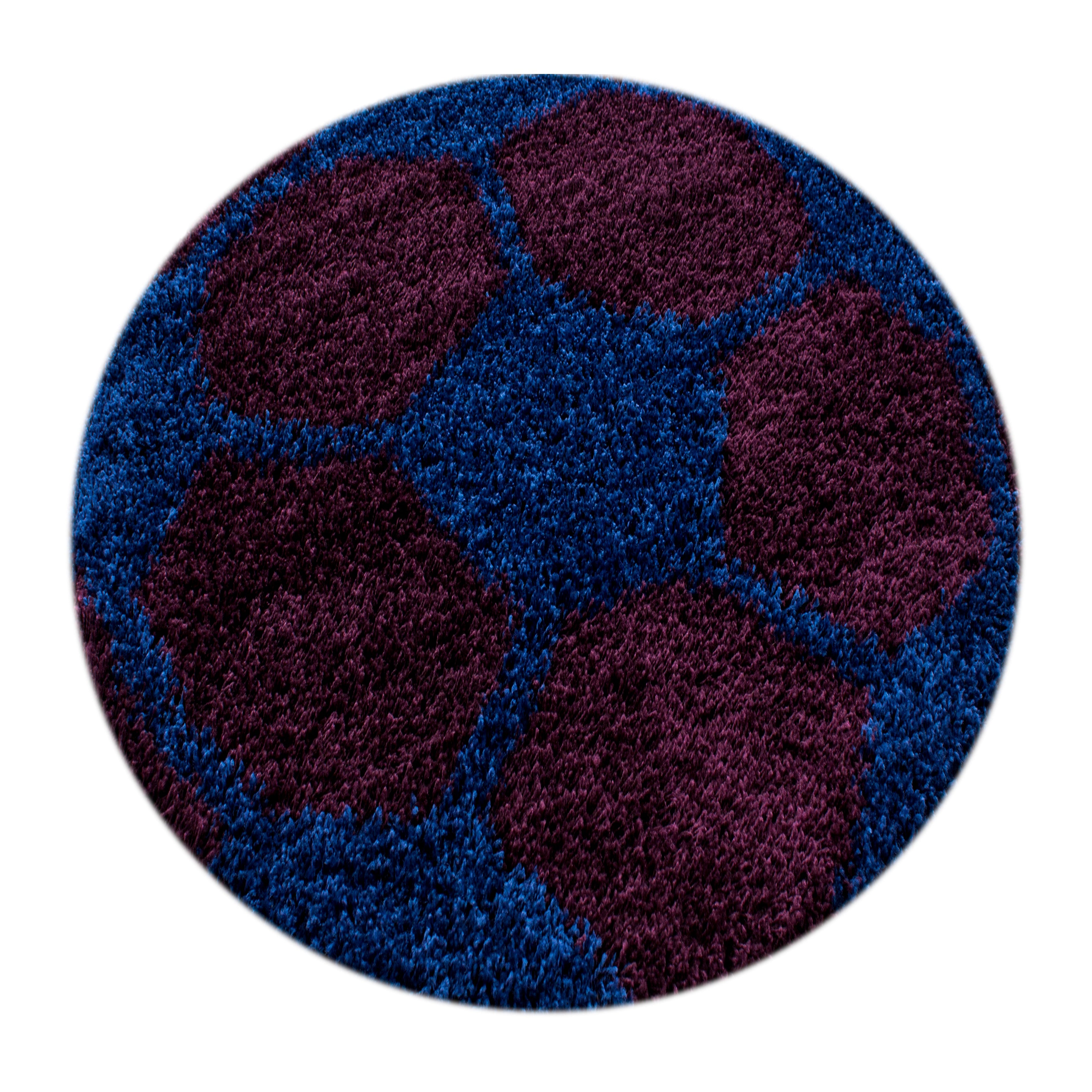 FUN - Tapis enfant shaggy rond à poils long motif ballon de foot bleu - FUN6001BLE FUN