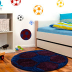 FUN - Tapis enfant shaggy rond à poils long motif ballon de foot bleu - FUN6001BLE FUN