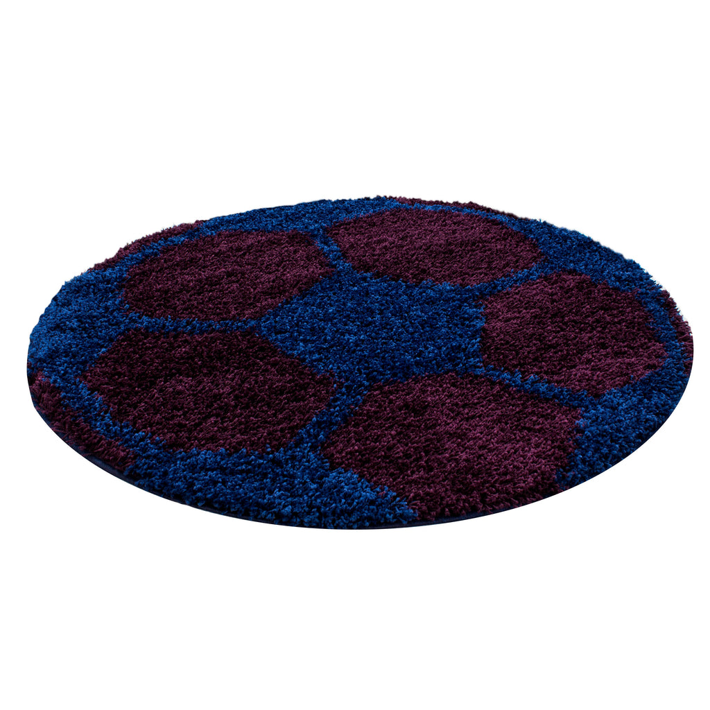 FUN - Tapis enfant shaggy rond à poils long motif ballon de foot bleu - FUN6001BLE FUN
