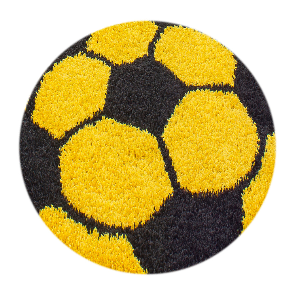 FUN - Tapis enfant shaggy rond à poils long motif ballon de foot jaune - FUN6001JAU FUN