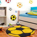 FUN - Tapis enfant shaggy rond à poils long motif ballon de foot jaune - FUN6001JAU FUN
