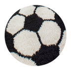 FUN - Tapis enfant shaggy rond à poils long motif ballon de foot noir - FUN6001NOI FUN