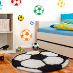 FUN - Tapis enfant shaggy rond à poils long motif ballon de foot noir - FUN6001NOI FUN