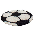 FUN - Tapis enfant shaggy rond à poils long motif ballon de foot noir - FUN6001NOI FUN