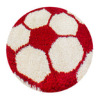 FUN - Tapis enfant shaggy rond à poils long motif ballon de foot rouge - FUN6001ROU FUN