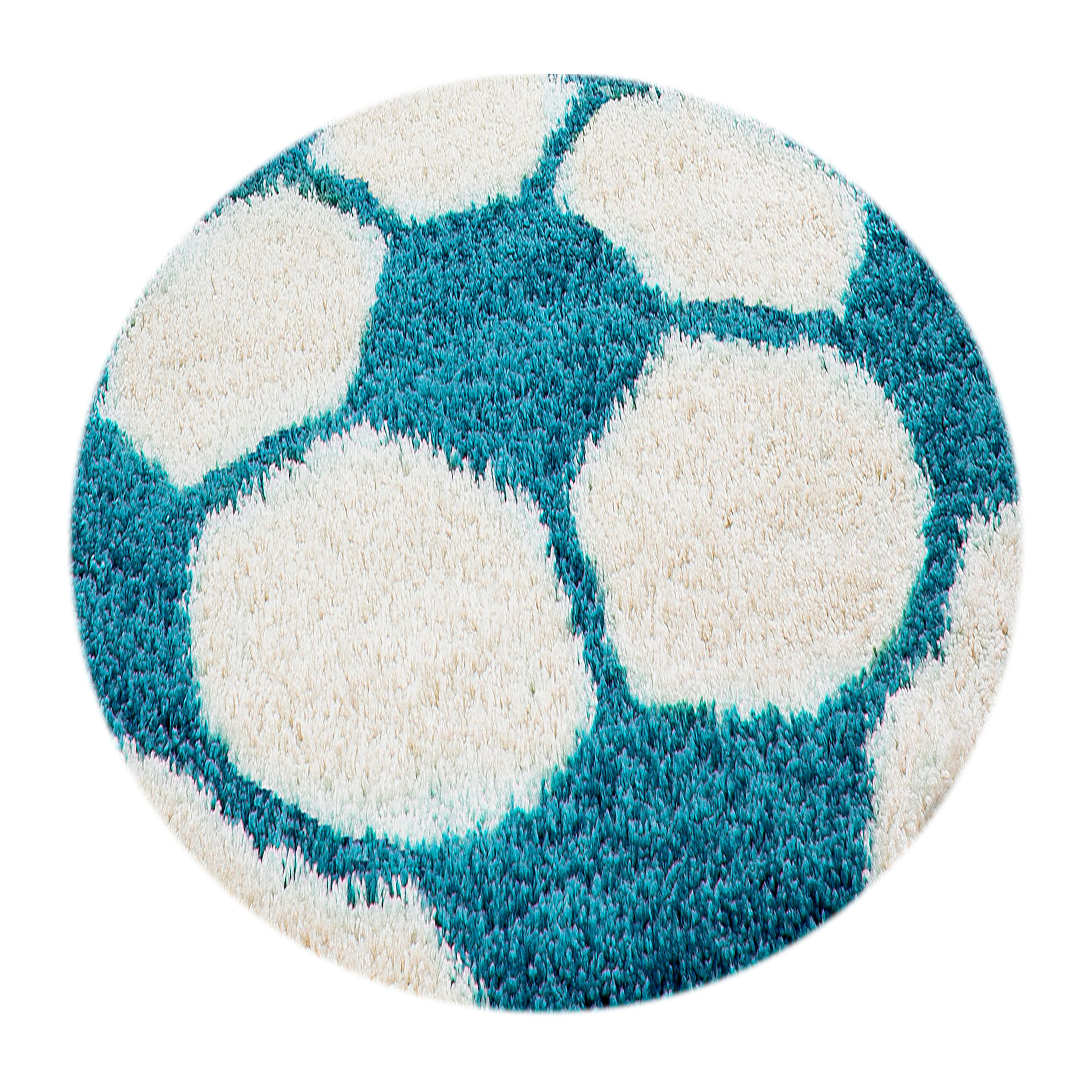 FUN - Tapis enfant shaggy rond à poils long motif ballon de foot turquoise - FUN6001TUR FUN