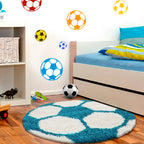 FUN - Tapis enfant shaggy rond à poils long motif ballon de foot turquoise - FUN6001TUR FUN