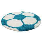 FUN - Tapis enfant shaggy rond à poils long motif ballon de foot turquoise - FUN6001TUR FUN