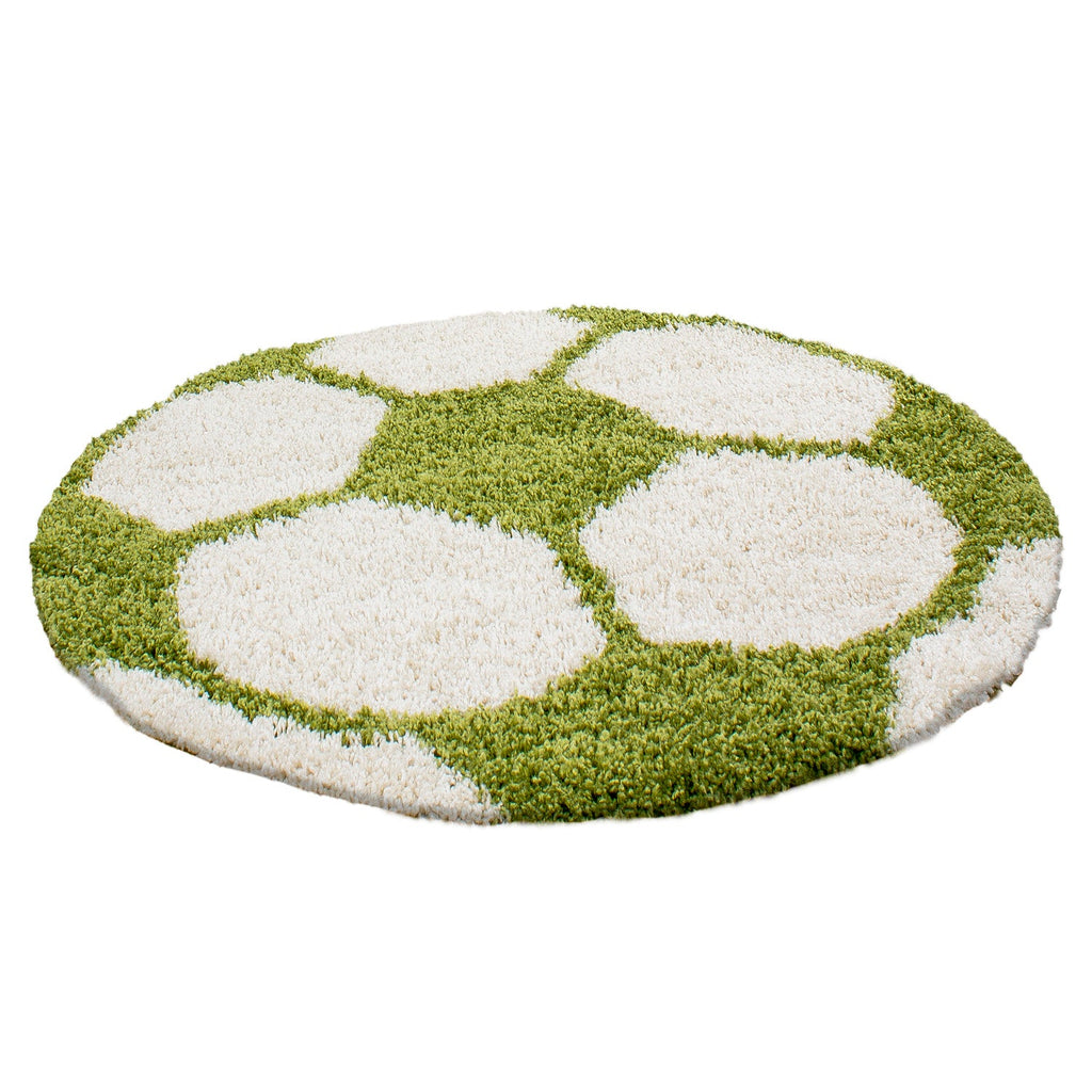 FUN - Tapis enfant shaggy rond à poils long motif ballon de foot vert - FUN6001VER FUN