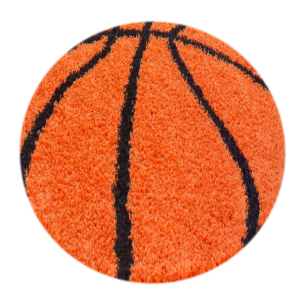 FUN - Tapis enfant shaggy rond à poils long motif ballon de basket orange - FUN6002ORA FUN
