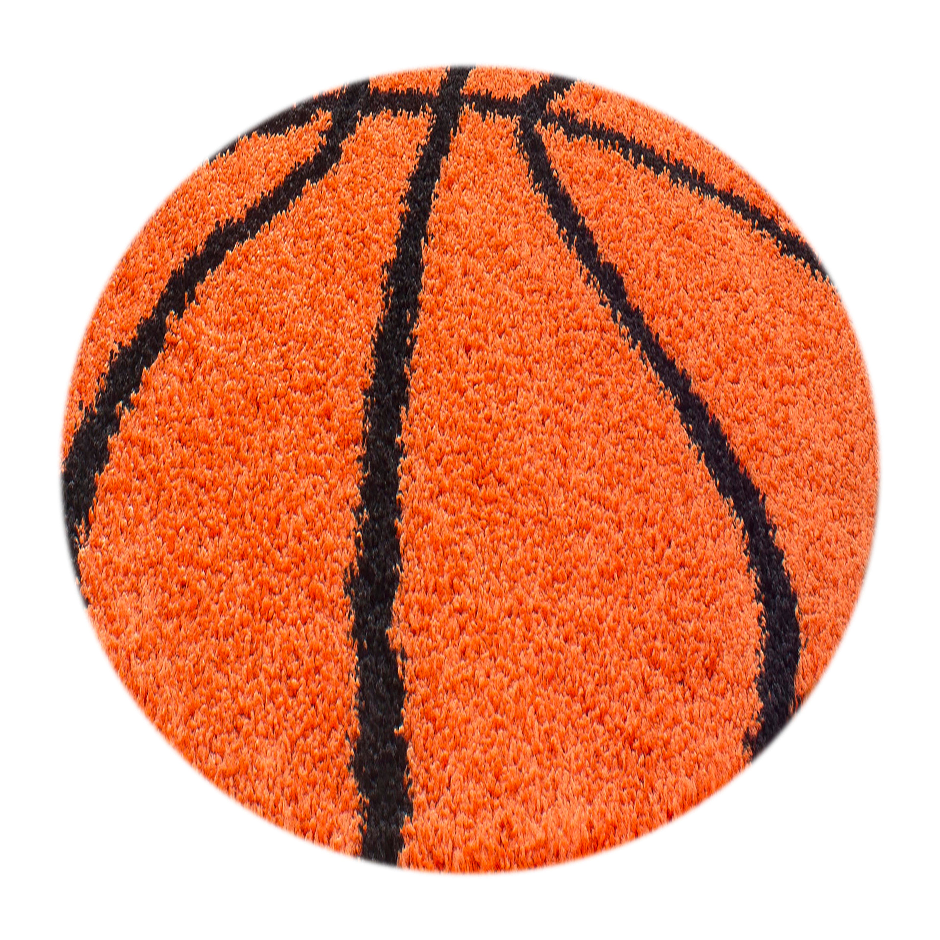 FUN - Tapis enfant shaggy rond à poils long motif ballon de basket orange - FUN6002ORA FUN