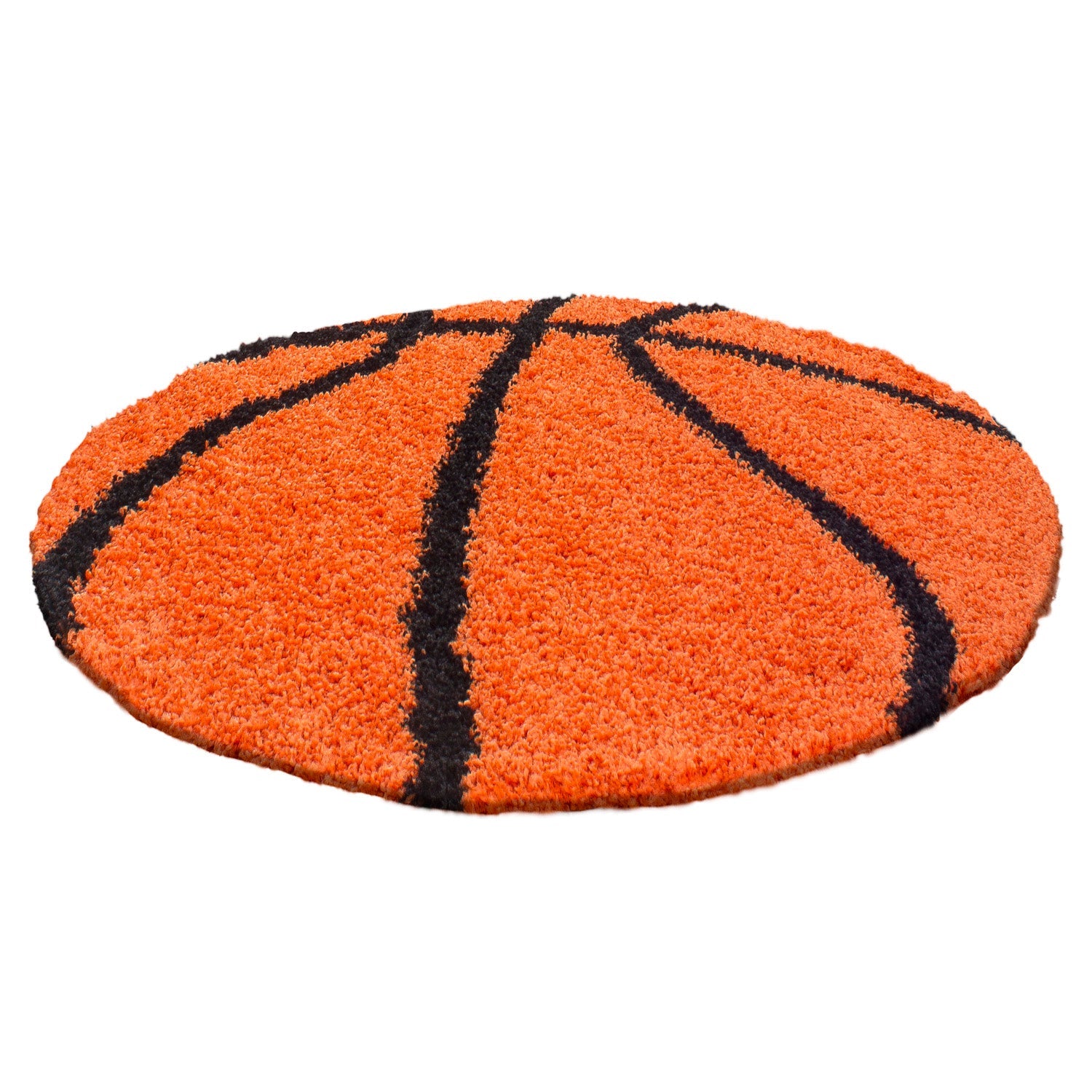 FUN - Tapis enfant shaggy rond à poils long motif ballon de basket orange - FUN6002ORA FUN