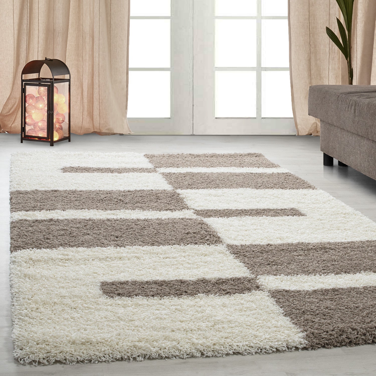 GALA - Tapis shaggy à poils longs motif géométrique beige - GAL2505BEI GALA