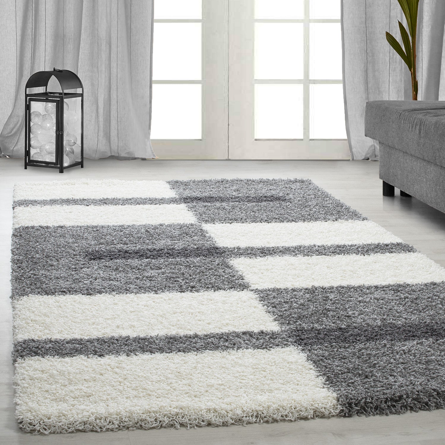GALA - Tapis shaggy à poils longs motif géométrique gris clair - GAL2505GRC GALA