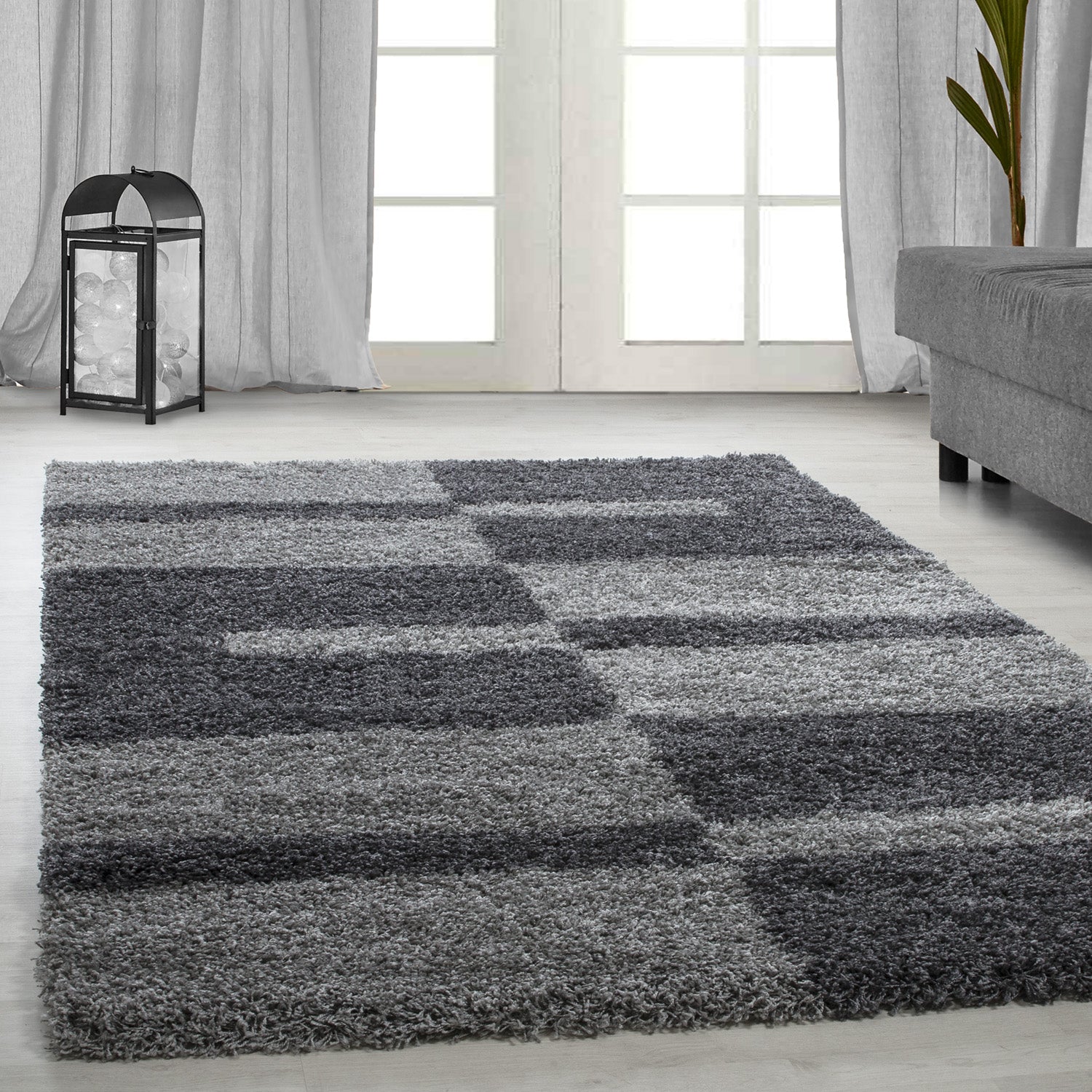 GALA - Tapis shaggy à poils longs motif géométrique gris - GAL2505GRI GALA