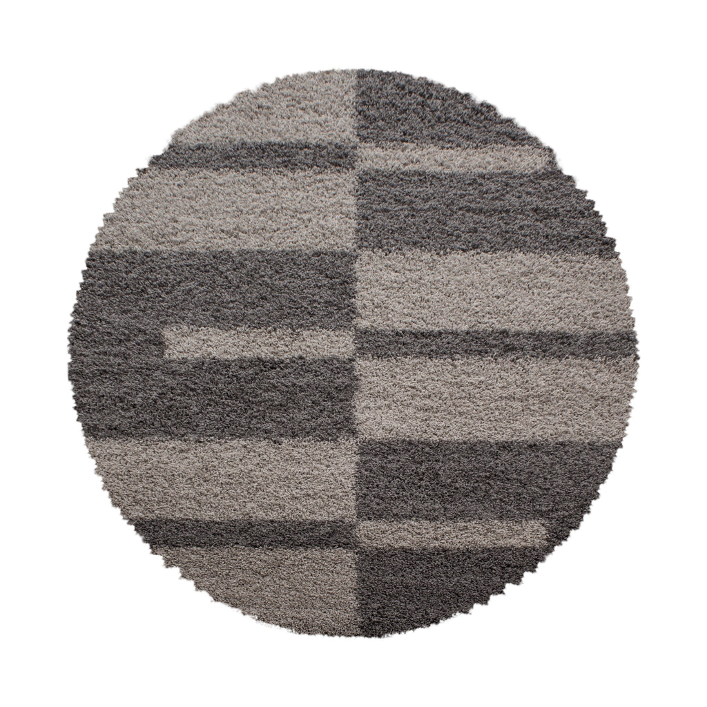GALA - Tapis shaggy rond à poils longs motif géométrique taupe - GAL2505TAU GALA