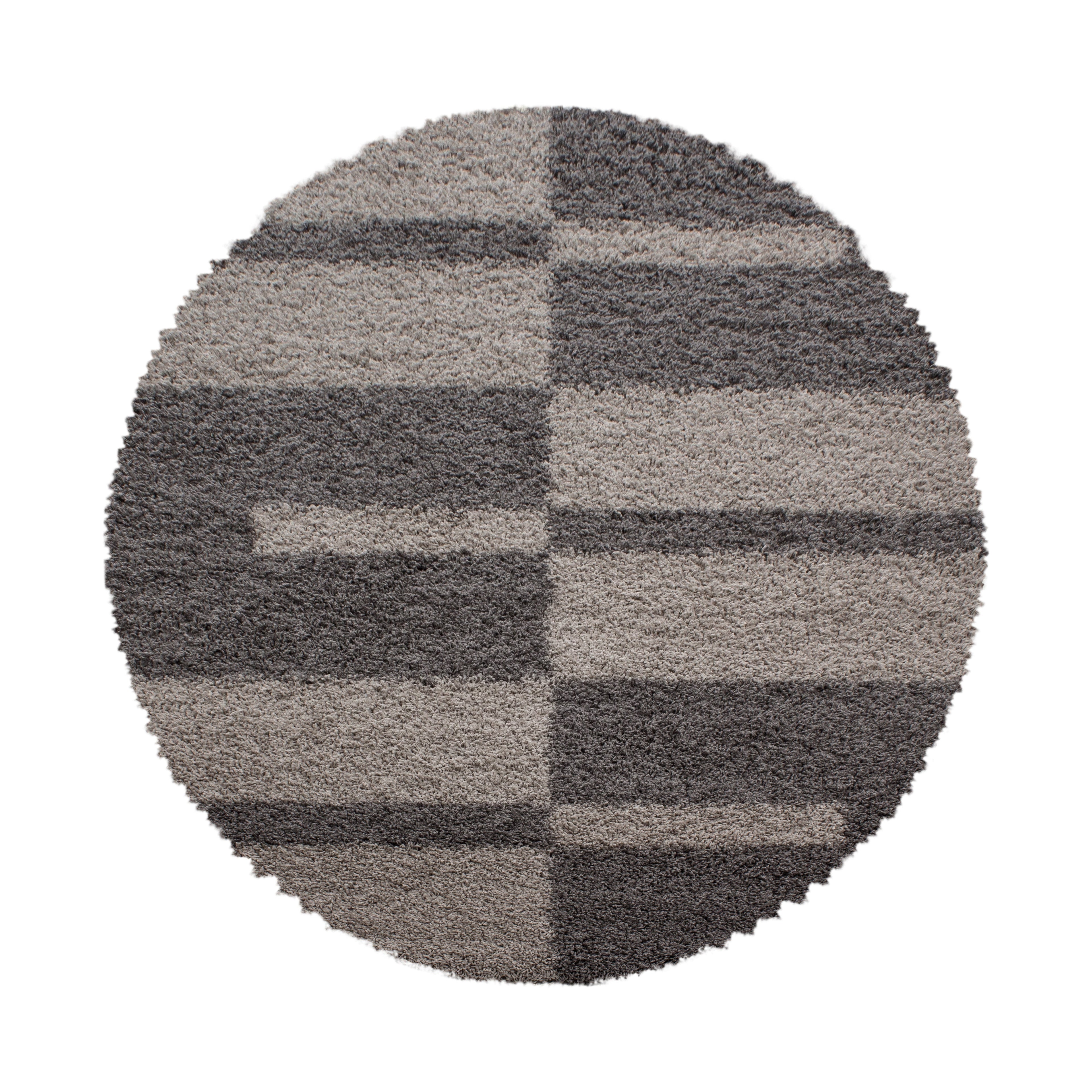 GALA - Tapis shaggy rond à poils longs motif géométrique taupe - GAL2505TAU GALA