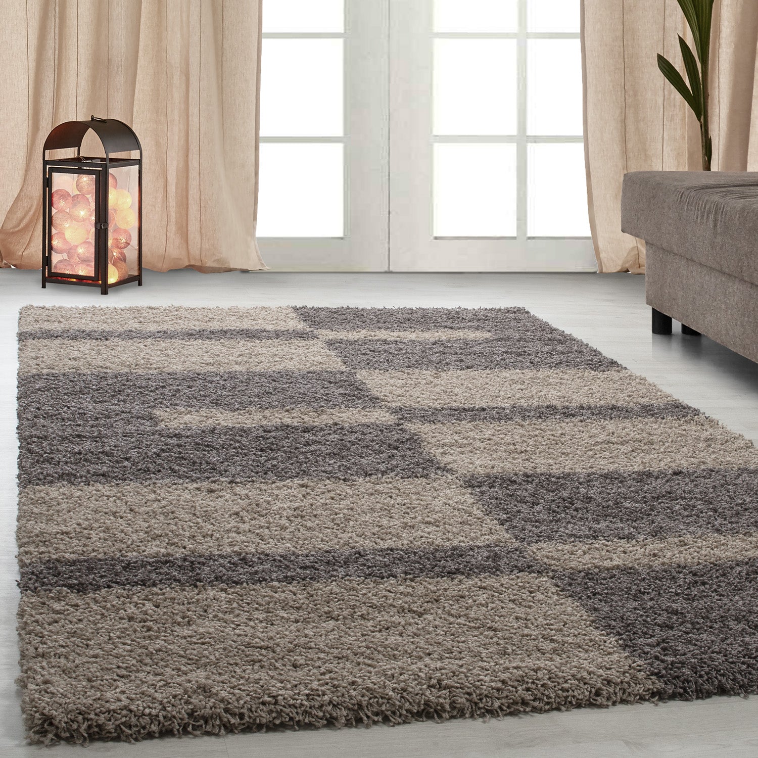 GALA - Tapis shaggy à poils longs motif géométrique taupe - GAL2505TAU GALA