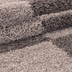GALA - Tapis shaggy rond à poils longs motif géométrique taupe - GAL2505TAU GALA