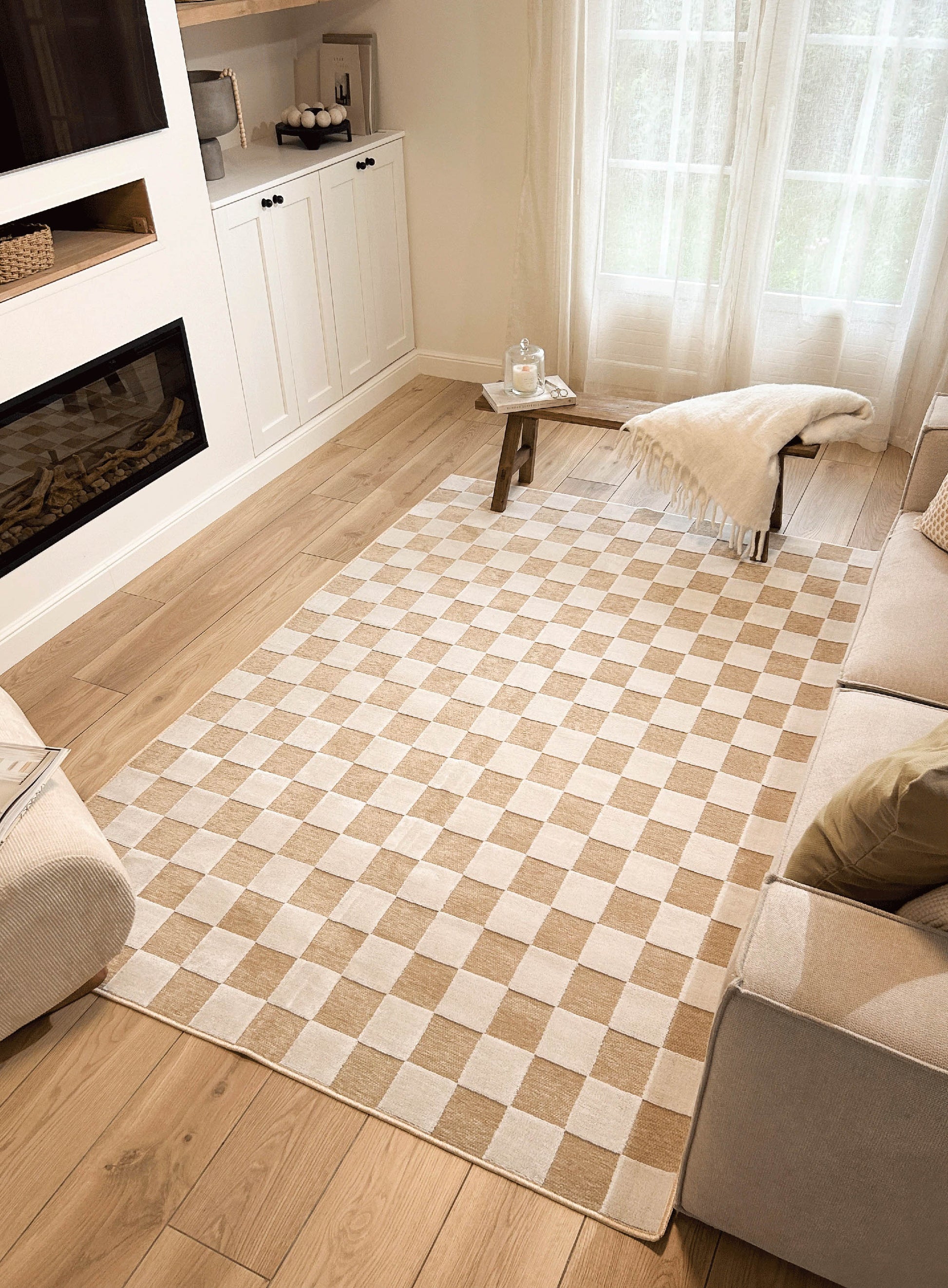 Tapis rectangulaire en motif damier gris et blanc indoor/outdoor - GARDEN Garden