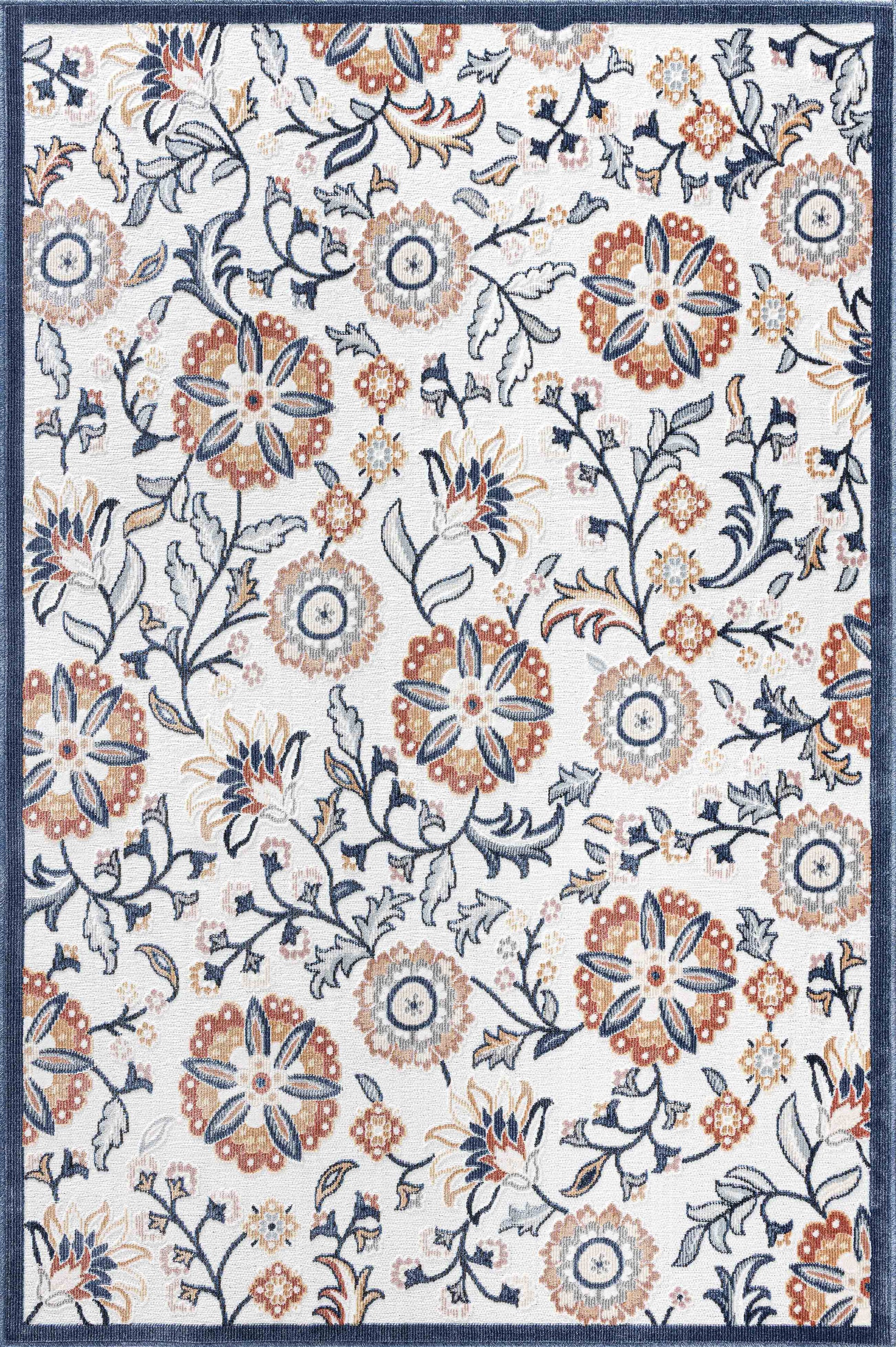 Tapis rectangulaire blanc aux motifs fleuris colorés indoor/outdoor - GARDEN Garden