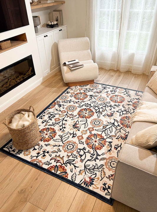 Tapis rectangulaire blanc aux motifs fleuris colorés indoor/outdoor - GARDEN Garden