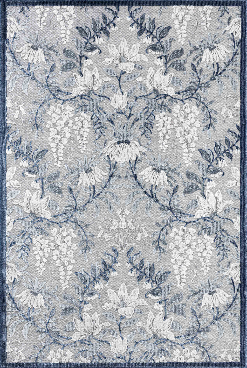 Tapis rectangulaire blanc aux motifs fleuris bleu indoor/outdoor - GARDEN Garden