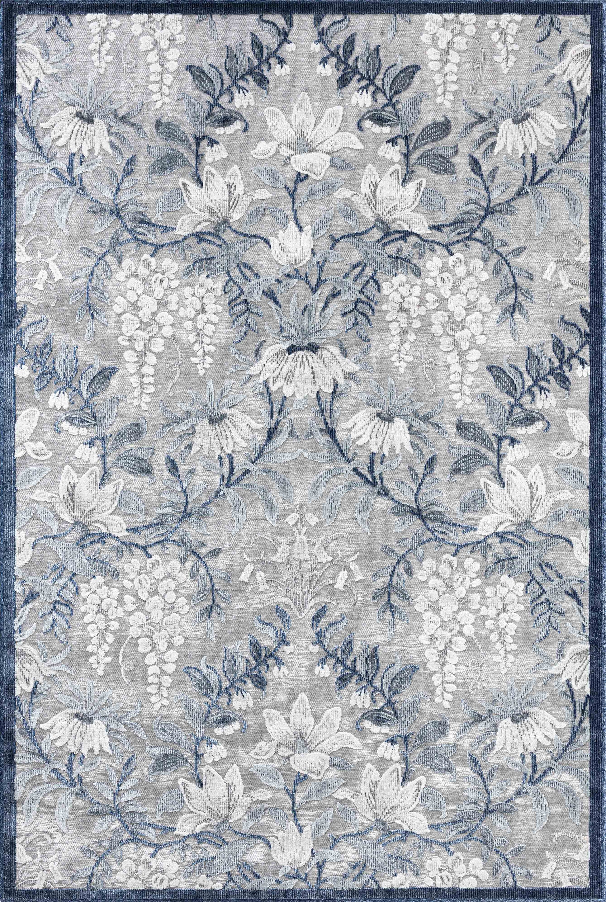 Tapis rectangulaire blanc aux motifs fleuris bleu indoor/outdoor - GARDEN Garden