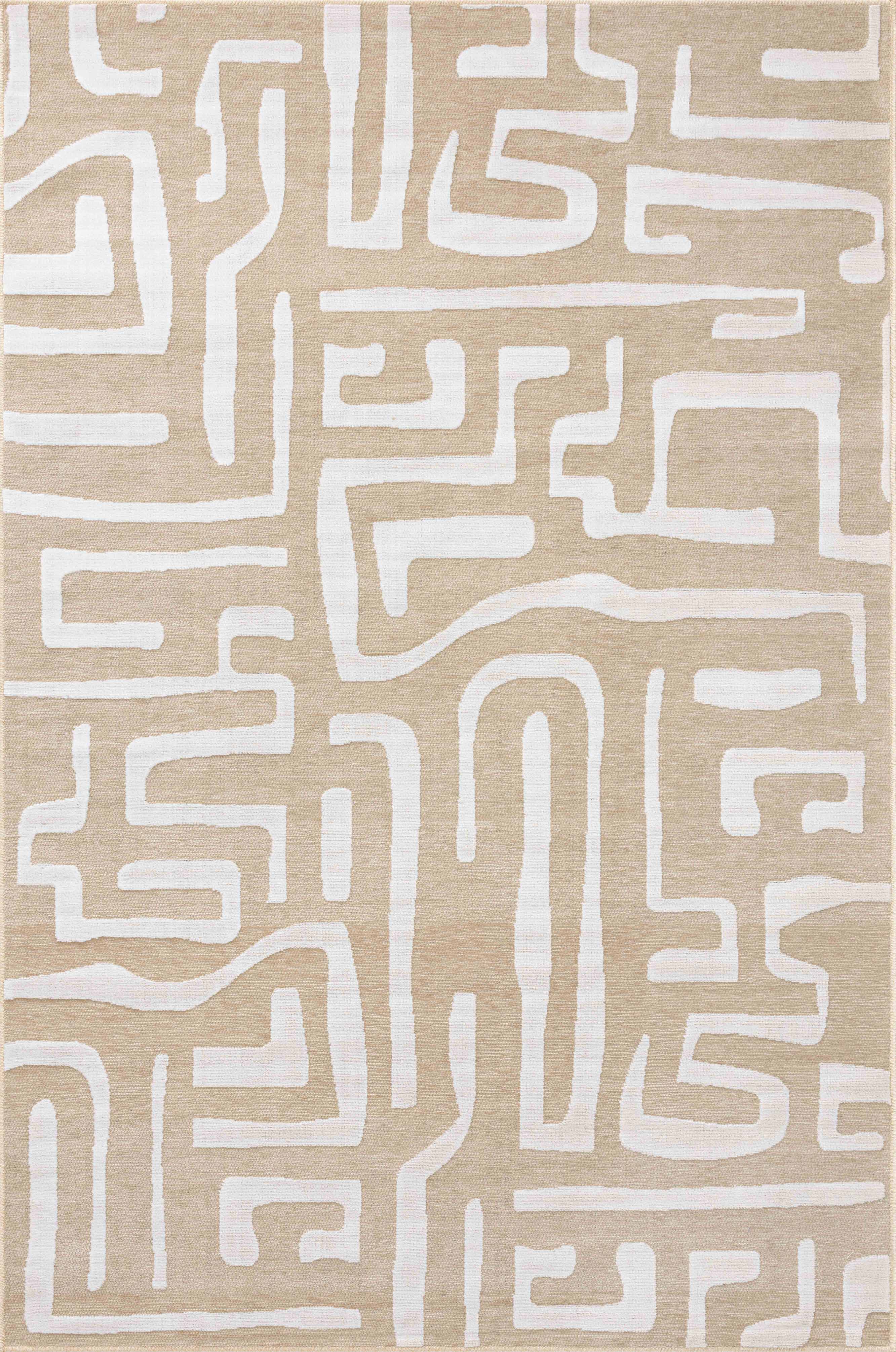 Tapis rectangulaire beige aux lignes abstraites blanches indoor/outdoor - GARDEN Garden