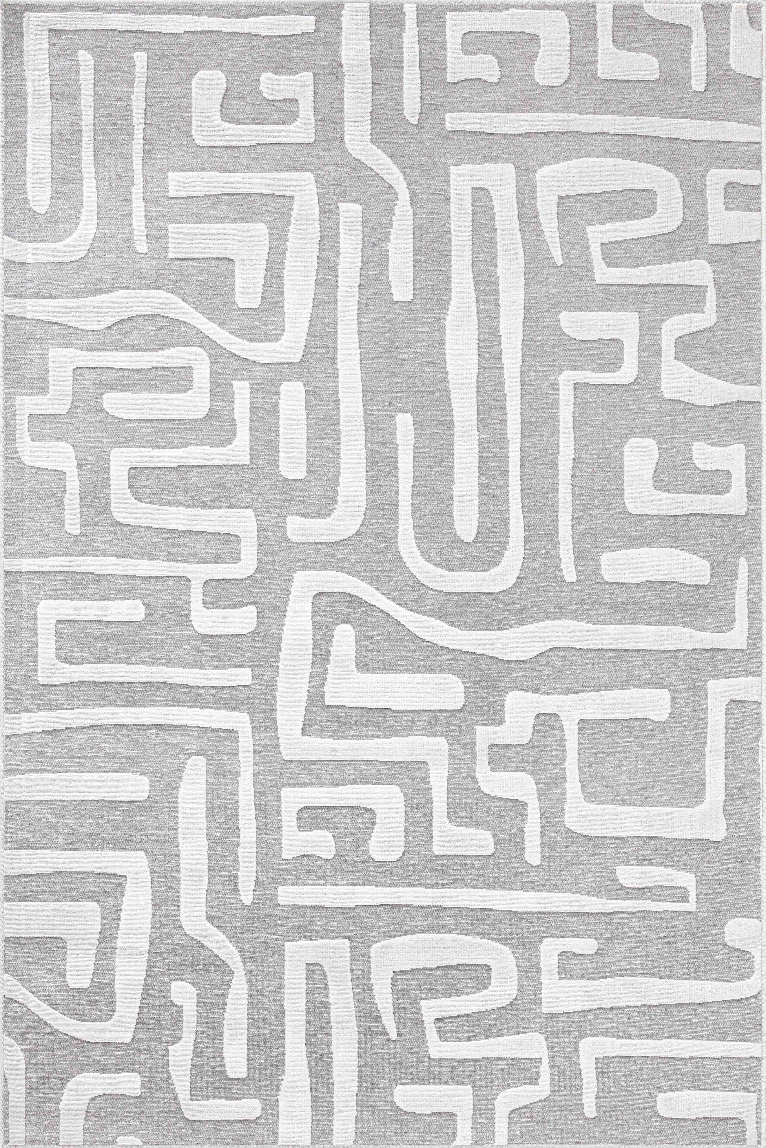 Tapis rectangulaire gris aux lignes abstraites blanches indoor/outdoor - GARDEN Garden