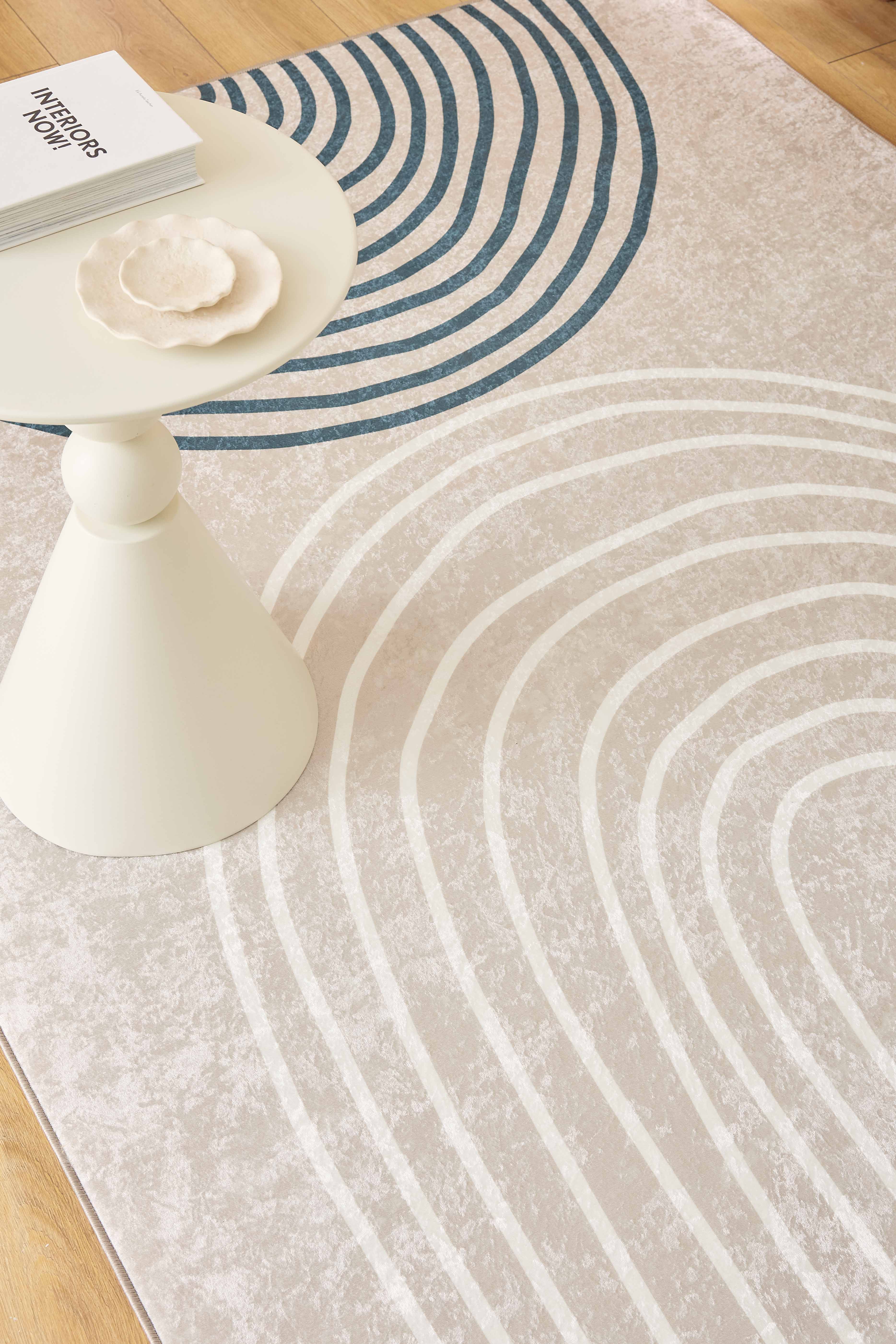 Tapis lavable en machine - Grège - Motif en arc-de-cercle GREGE