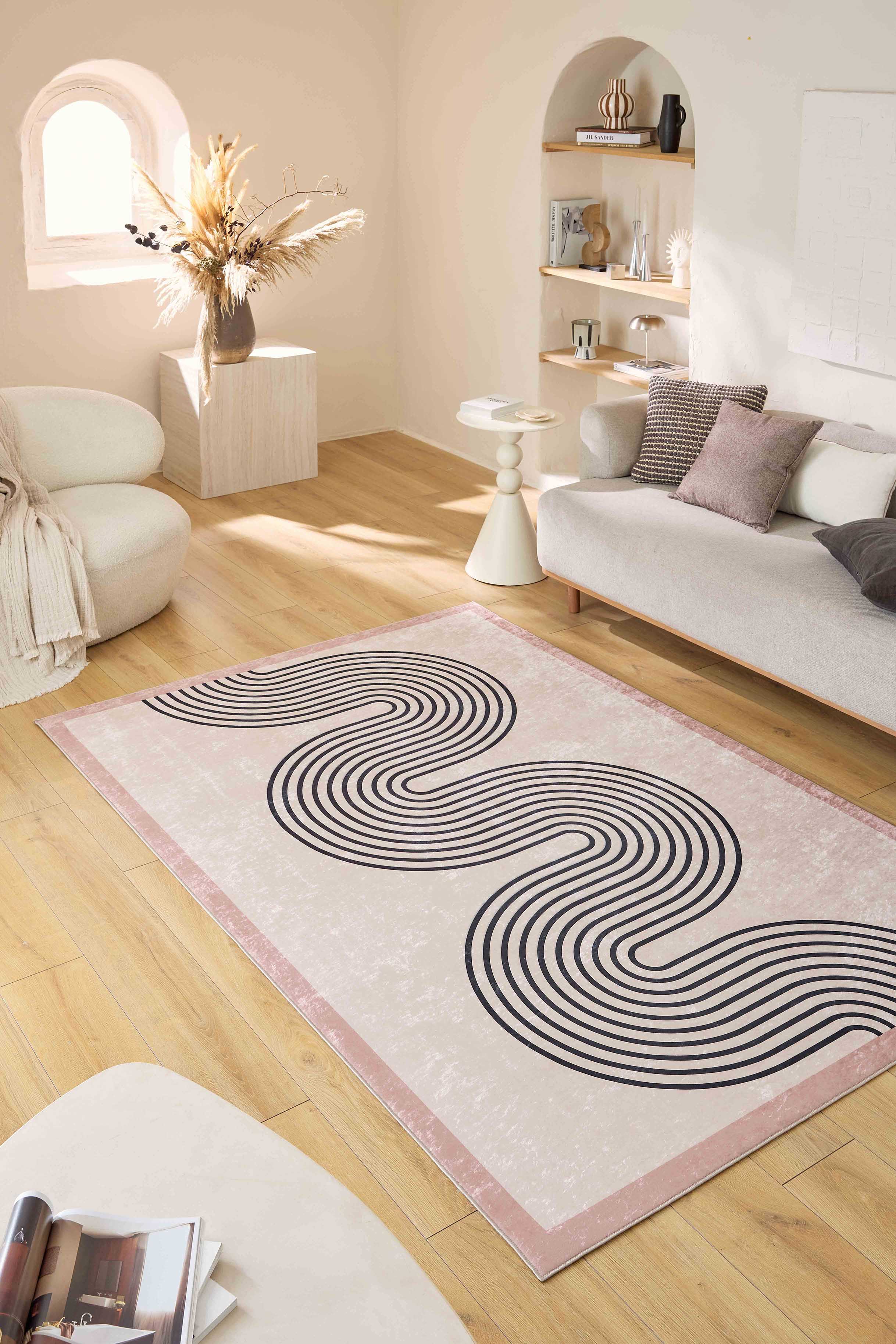 Tapis lavable en machine - Grège - Motif vague GREGE