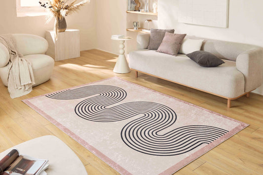 Tapis lavable en machine - Grège - Motif vague GREGE